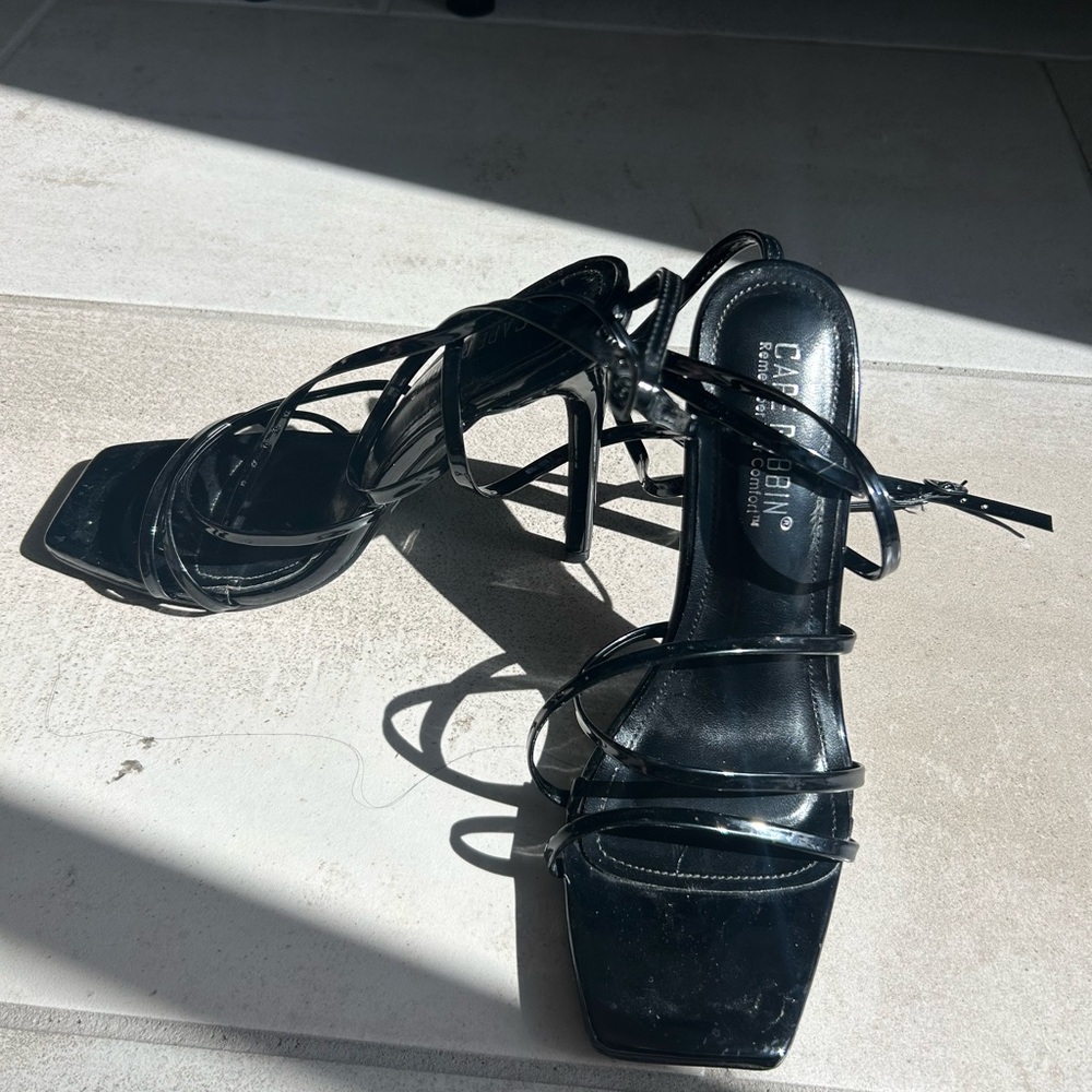 Cape Robbin Black Platform Heels with Strappy Design
